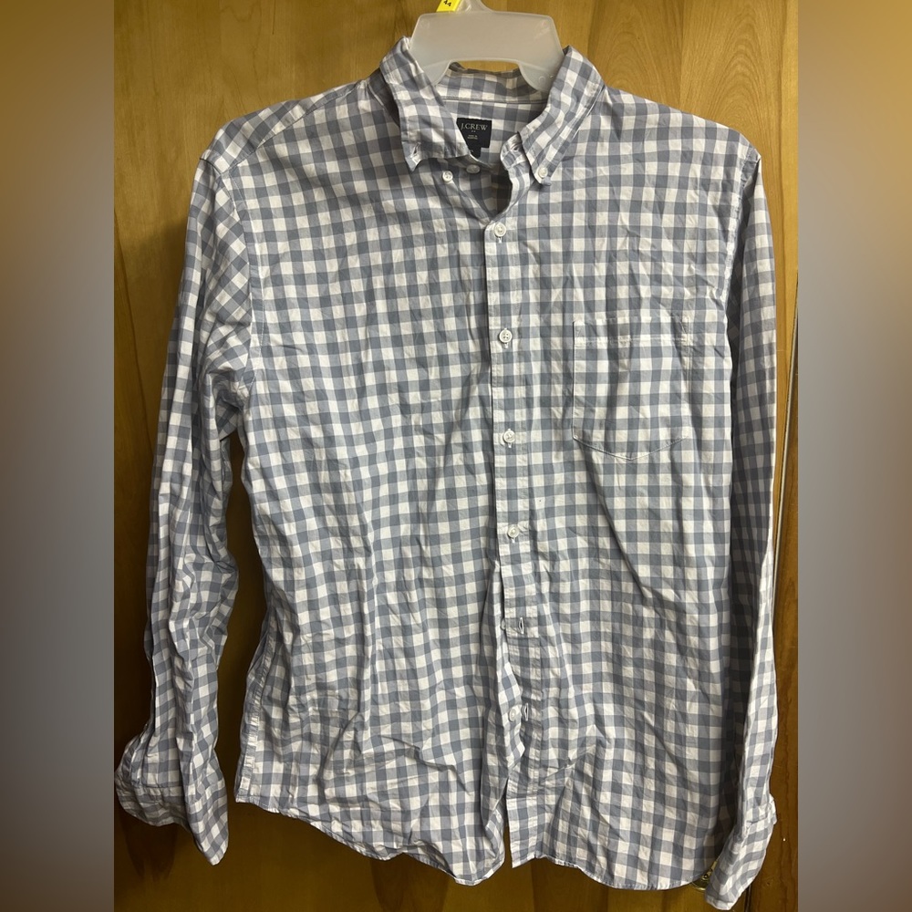 J. Crew Size XL Gray & White Plaid Button Down Shirt Long Sleeve